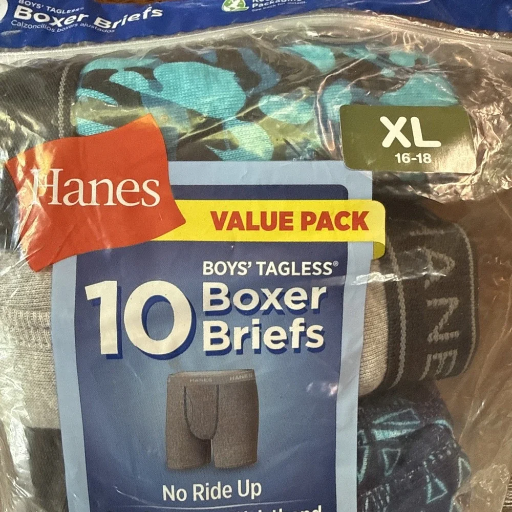 Hanes Boys' Boxer Briefs 9 Pack Tagless Comfort Flex Waistband XL 16-18